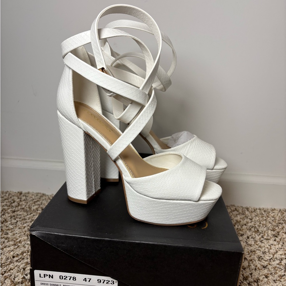 Bright White Platform Chunky Heels